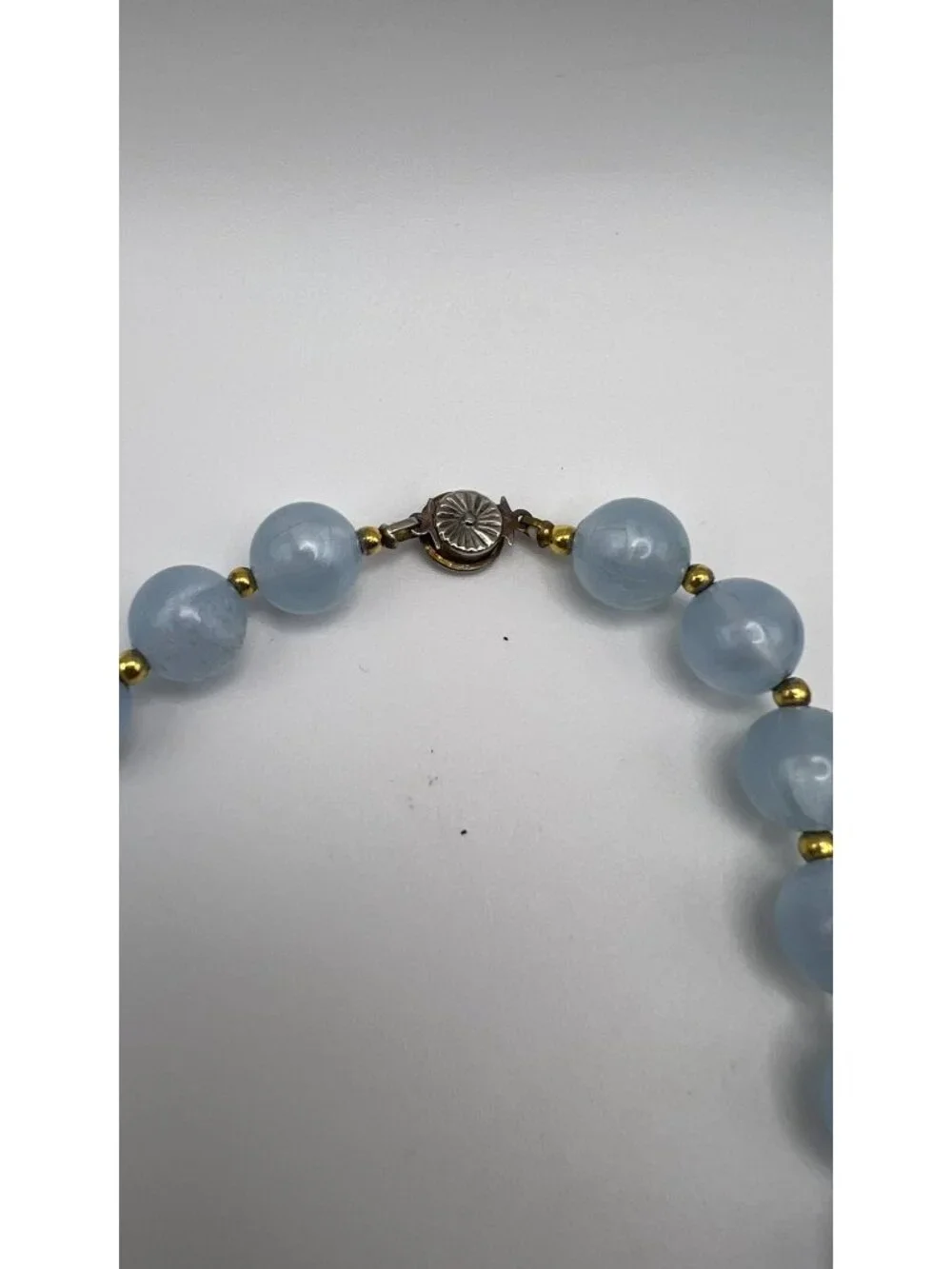 Set Of Vintage Blue & Black Beaded Necklaces With Gold Tone Accents & Secure Cla